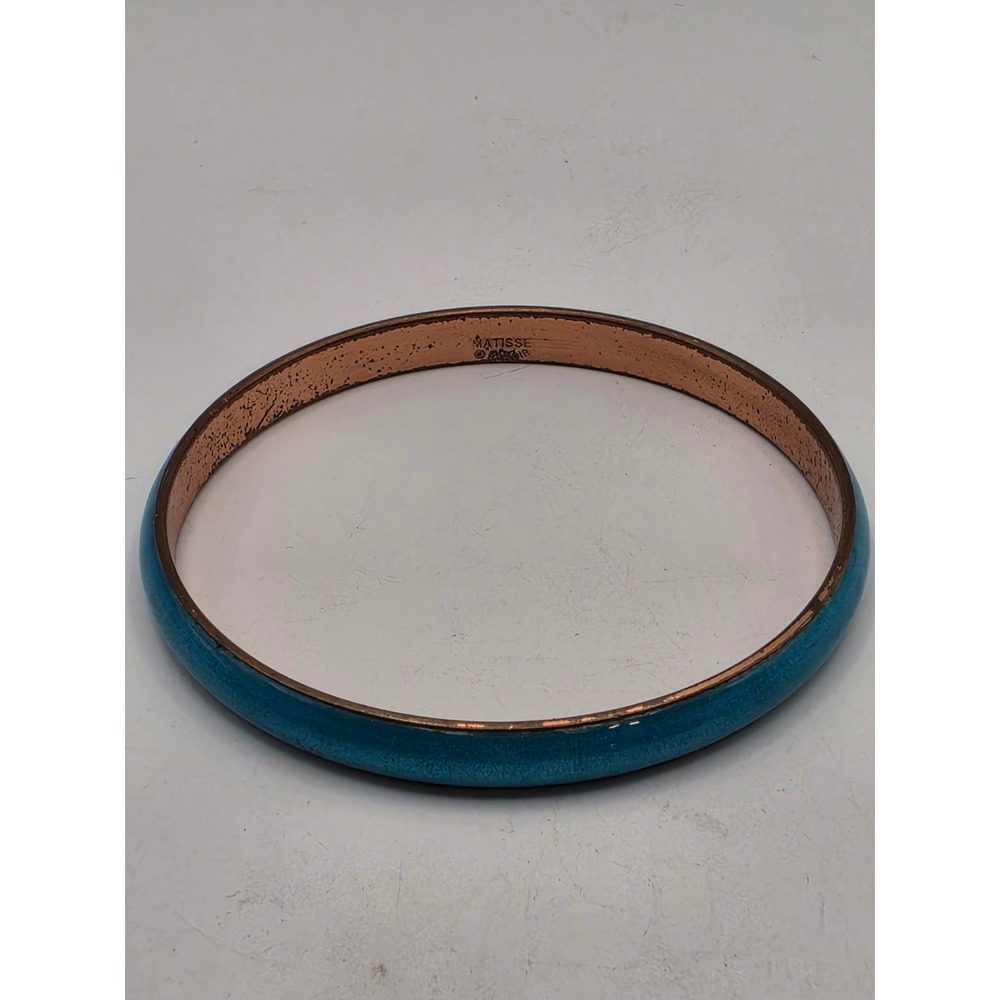 Vintage Matisse Renoir Copper Turquoise Blue Enamel Bangle Bracelet MCM Slim